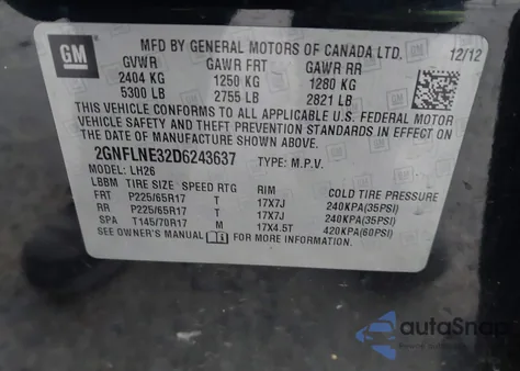 2013 Chevrolet Equinox 2Lt z USA, uszkodzony, nr VIN 2GNFLNE32D6243637